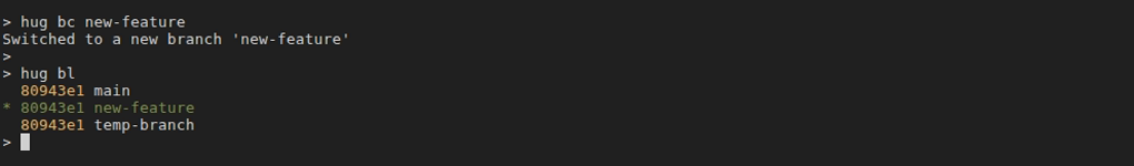 Creating a new branch with hug bc