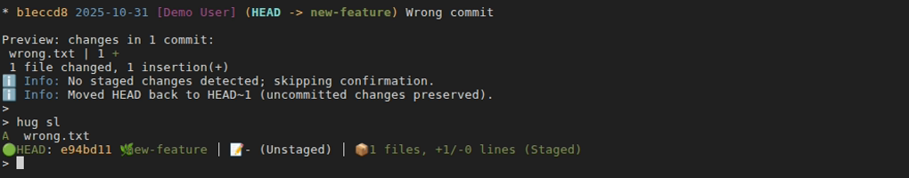 Rolling back a commit with hug h back
